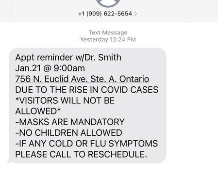 The reminder text they sent me the day before my appointment