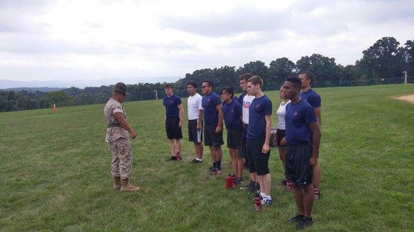 Poolees from the the New Windsor office experience a Marine Corps Drill Instructor for the frist time.