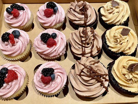 Mixed Berry, Triple Chocolate and peanut butter gourmet cupcakes