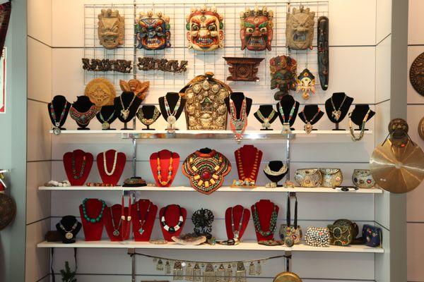 Buddhist Protector Masks & Traditional Tibetan Necklaces with Coral & Torquoise.