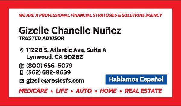 Gizelle Chanelle Nuñez - Trusted Advisor
 Hablamos Español