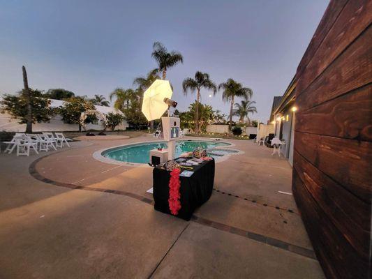 Accessories and backdrop by the pool area.... They make it work wherever the location will be.