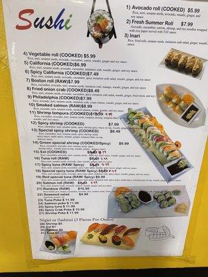 Sushi menu