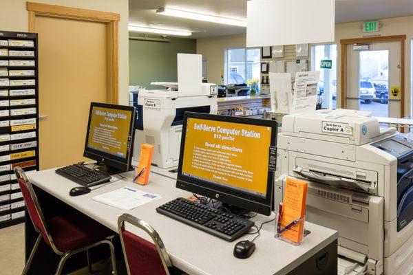 Self-serve computers right next to self-serve printers/copiers/scanners.