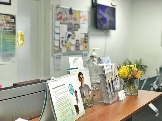 Front Desk with study handout