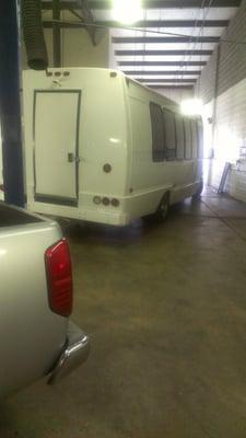 Our shop is spacious enough for limo and touring size buses