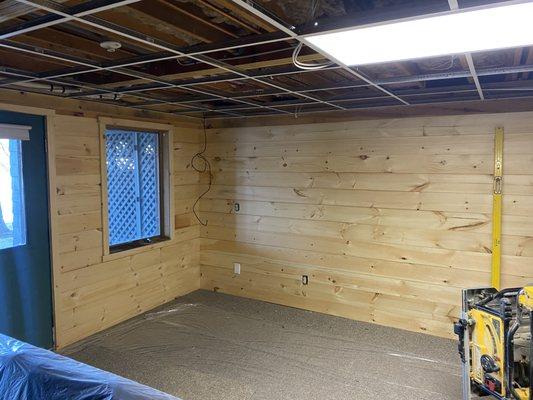 Beautiful cedar backing in finished basement