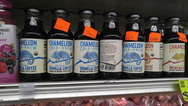 Expired Chameleon Cold Brew Coffee thats on the fruit and Veggies isle.