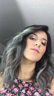 Indoors - dusty blue / grey balayage