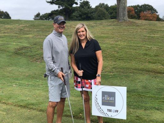 Owner Darryl Elliott, PT and Sarah Kate Sullivan participate in the BID-Milton Annual Tee Off Tournament.