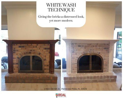 "White Wash" Technique - give your fireplace a whole new look without having to replace it!