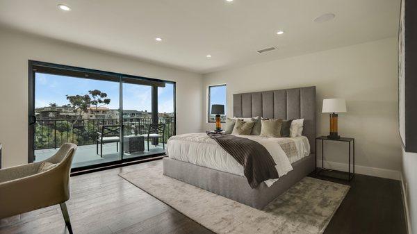 Newly Remodeled Master Bedroom in Corona Del Mar. Photo by Fennell Media