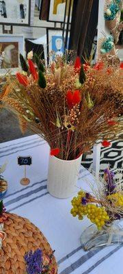 Large dried flower arrangement.