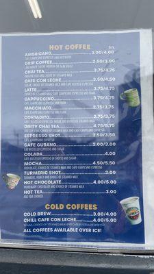 Coffee menu