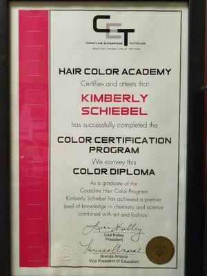 Hair color academy certificate