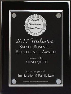 Allied Legal PC Receives Small Business Excellence Award in Milpitas