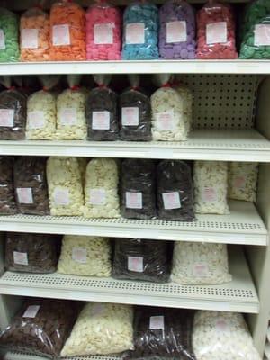 We offer Merckens Confectionery Coating in Milk, Dark, White and colored.  We offer 1 lb, 2 lb, 5 lb and 10 lb bags.