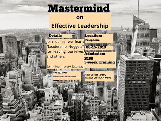 Join our Effective Leadership Training starting June 15. This will be a 5-week study of golden nuggets. transcend-pro.com