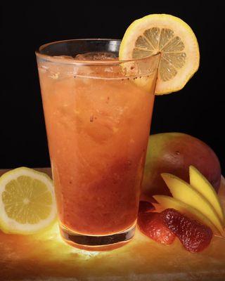 Our fresh squeezed lemonade with strawberry and mangos.