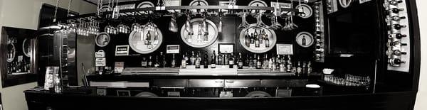 Black and white photo of Madison Cafe bar area