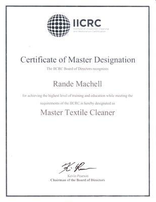 IICRC Certified Master Cleaner