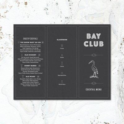 Menu design for the Bay Club