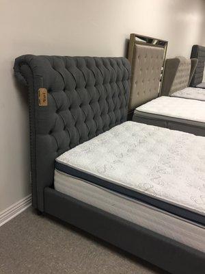 Victoria linen button tufted queen bed