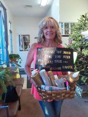 Sabrina   wins basket full of Joico hair products playing our two dollar raffle tickets.