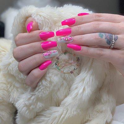 Hot pink, sexy nails, ballerina shape, beauty, stones, gel nails