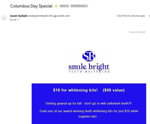 Seriously? A "Columbus Day Special" on "whitening kits"?!?