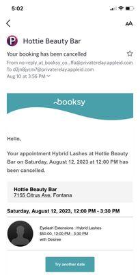 Her email canceling my appointment!