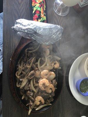 Steak and shrimp fajitas