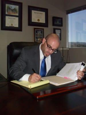 Attorney Garret Weinrieb preparing for an Attempted Murder trial in the Van Nuys Superior Court.