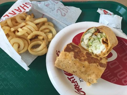 Santa Fe Chicken Wrap (Tomato Tortilla) w/ Curly Fries + Drink = $9.31. Worth it. Very Good!