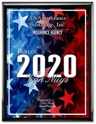 We are proud to be recognized as the Best Insurance Agency of 2020 in Van Nuys.