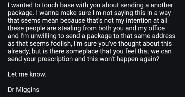 Email about how packages go missing from their office. Why are they sent without insurance???