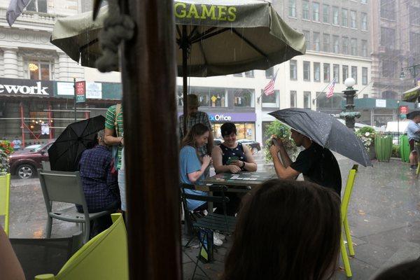 Bridge in Bryant Park, hosted by Honors, May through August. It usually doesn't rain!