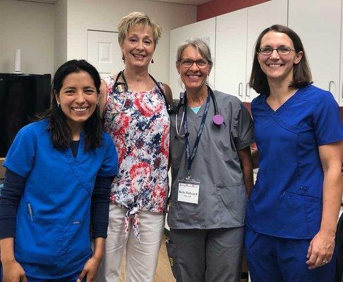 One of our medical teams: Katy, RN; Dr. Dillard, MD; Kris, NP/RN; Emily, Asst.