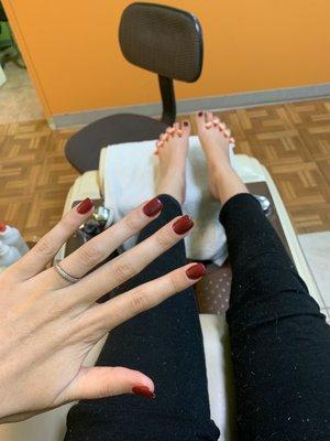 Red polish! Mani / pedi! Mom time