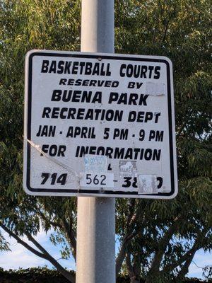 Basketball court reservation information