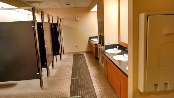 Clean restrooms with baby-change station.