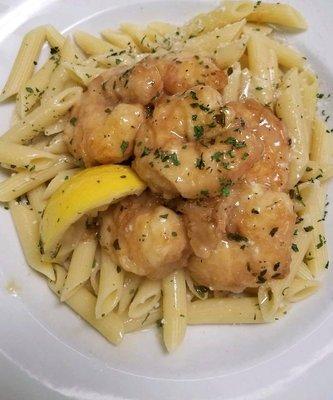 Shrimp Scampi over Penne  Pasta