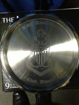 Tray engraved for Coast Guard retirement gift