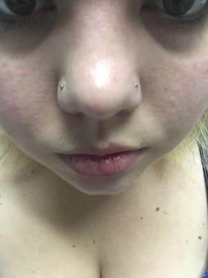 Right nostril piercing is approx 6 years old, left nostril was done by Andy- they line up perfectly!