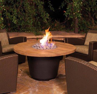 Cosmopolitan French Barrel Oak Fire Table. Base color options available.