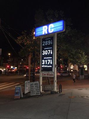 Scam- they jack up the price per gallon by 60 cents if you pay with a card (see the little sign on the ground that's not lit up)