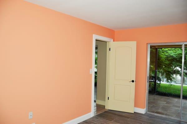 Interior painting: Removed popcorn ceiling & created a smooth finish. Painted bedroom walls.