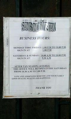 2013 tax season hours