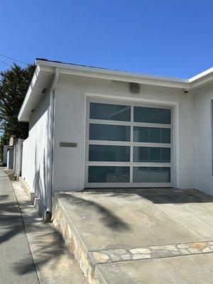 Another shot of the newly installed rain gutters above driveway.