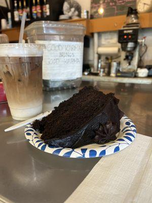 Iced latte and chocolate cake from heaven